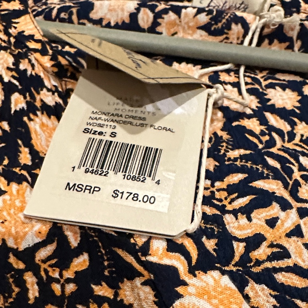 Faherty Black Long-Sleeve Floral Tiered Dress with Tan Print - Picture 7 of 8
